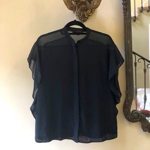 ALLSAINTS BLACK CHIFFON FLUTTER SLEEVELESS BLOUSE